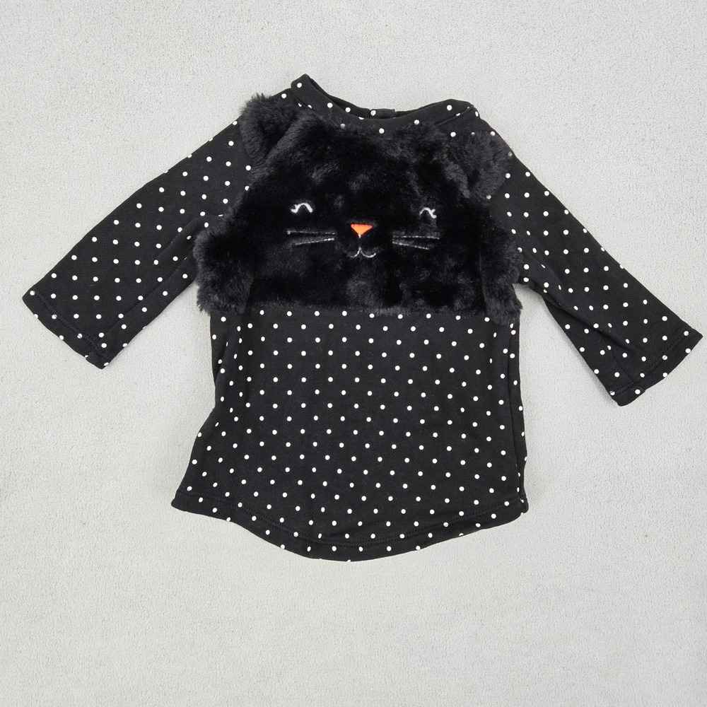 Baby Gap Baby 3-6 Months Polka Dot Faux Fur Cat Top Whimsical Playful Black